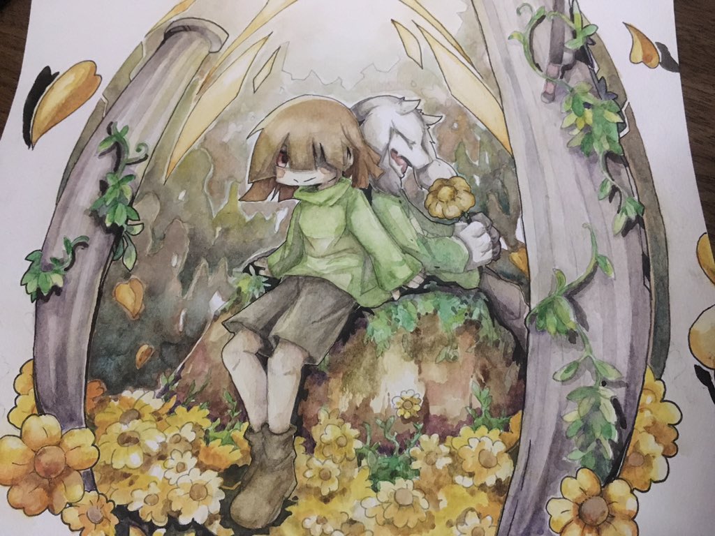 マリモのちライト בטוויטר キャラとアズリエル 水彩画 久しぶりに水彩やったけど楽しくてハマりそう アンテ アンダーテール