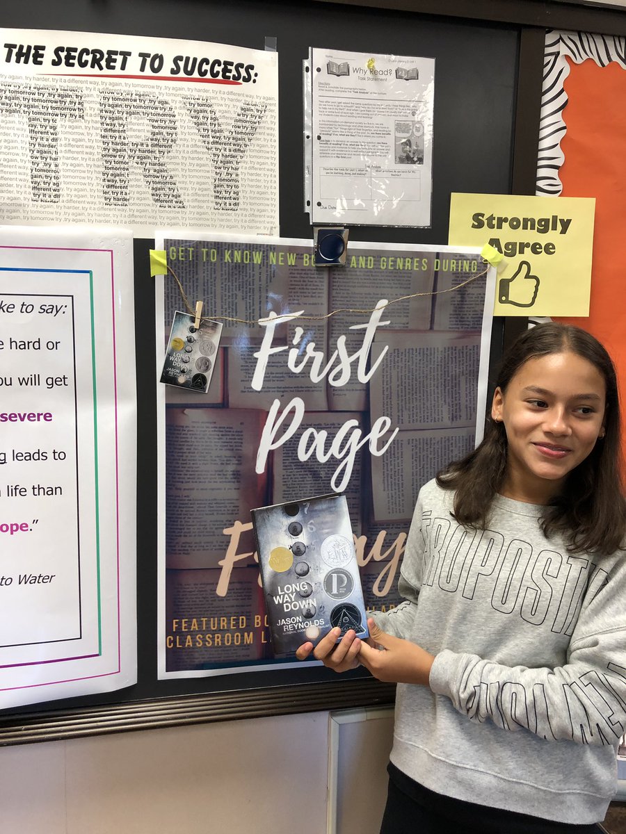 raq_rbenitez's tweet photo. Kicking off #firstpagefriday today and we are pumped! Kids loved the read aloud and are already checking out our first title! Thanks @caryncap718 for adding this to our work! @JasonReynolds83 @kmclyons @HighlandsMS_WP #WPProud https://t.co/HqVYgsst1u