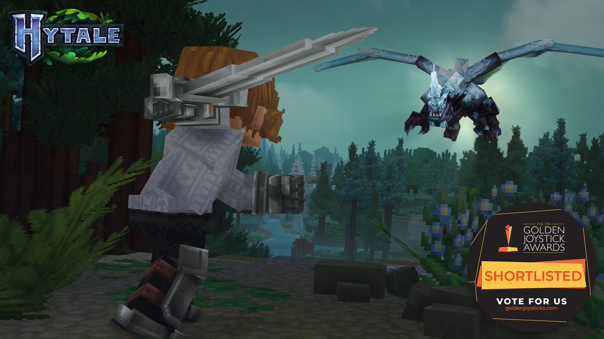 Hytale's tweet image. We&apos;re honored to say that Hytale has been nominated for &apos;Most Wanted Game&apos; at this year&apos;s @GoldenJoysticks Awards!
We&apos;re hard at work on the game, and hugely grateful for your support.
If you&apos;d like to vote for Hytale, you can find our category @ gamesradar.com/goldenjoystick…