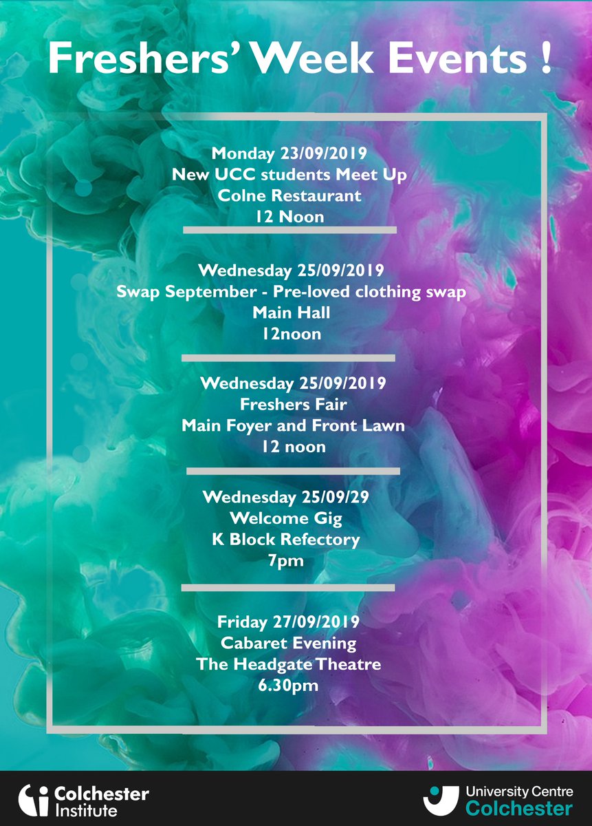 UCC_Colchester's tweet image. We have some great Freshers week activities for you this year!
#freshers2k19🔥 #freshers #university #colchester #studyatcolchester