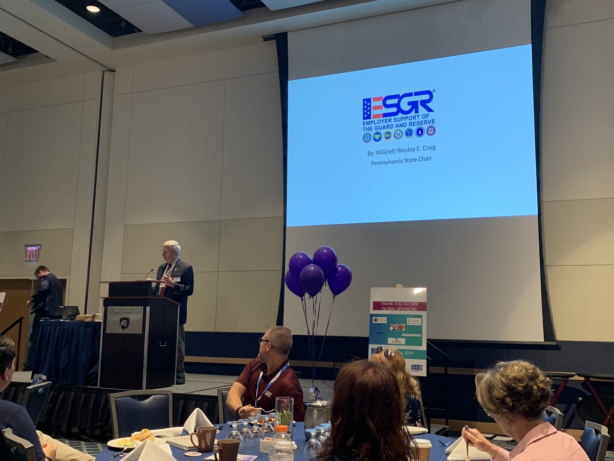 PA_SHRM's tweet photo. Thank you General Wesley Craig for your service and for your presentation today at #PASHRM19, sharing the mission of @ESGR with our #PA #HR professionals 🇺🇸 https://t.co/9BSgL75VTq