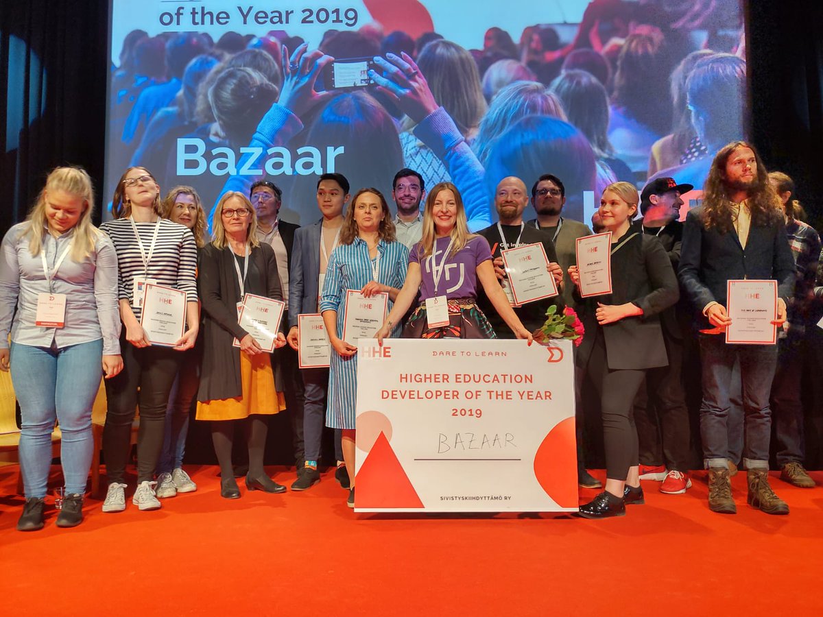 tamk_global_edu's tweet photo. Tampere Universities @TAMK_UAS and @TampereUni WON the hacking higher education competition at #daretolearn2019 with the Bazaar consept! Way to go team! Winning pitch by @TaruPilvi https://t.co/wCbNuFxsI7