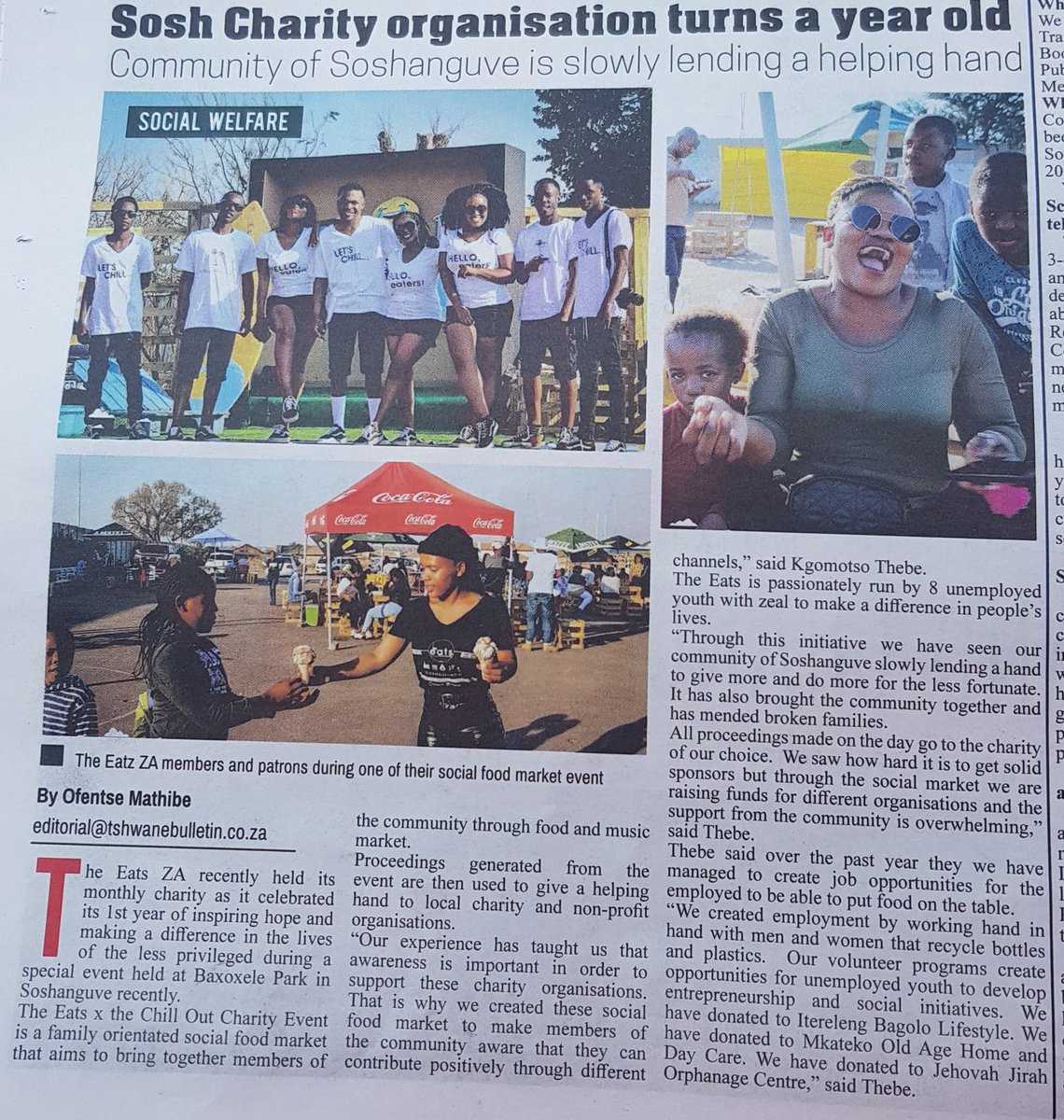 DozThebe's tweet photo. Read all about it Eaters🗞🗞🗞 

Thank you Tshwane Bulletin for a well written article September-October 2019 issue 💥💥💥!!! #TheEatsZA #JehovaJirahOrphanageCentre #Foodie #AMarketWithACause #MakingGivingAttractive #CharityEvent #Soshanguve #WeLoveSoshanguve #SouthAfrica 🇿🇦🇿🇦🇿🇦 https://t.co/6cgCTR681p
