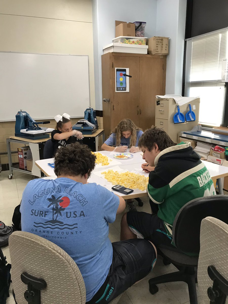 MrsGoodman3's tweet photo. Popcorn activity in Mehlville AMPED class. What a fun way to write linear equations and learn quality control at the same time. https://t.co/jR4dTk9cxt