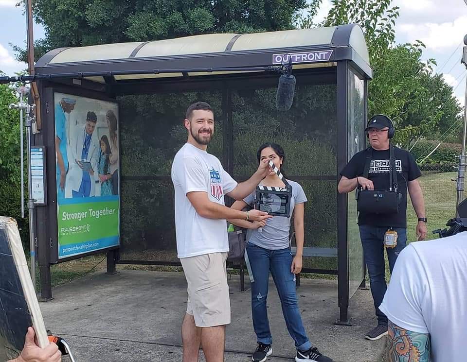 ridetarc's tweet photo. #BTS of @PassportHealthP as they shoot their upcoming commercial at one of our bus shelters. π¬ Coming soon! #TARC45 #WeMoveTheCity https://t.co/p5jLAb7JkL