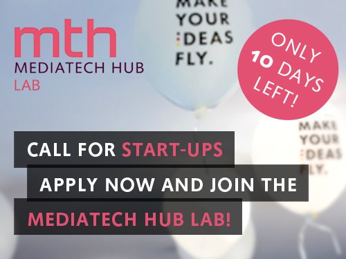 MediaTech_Hub's tweet image. 10 DAYS LEFT: Apply now and convince the Jury including Annette Wilson from @rbbFernsehen, @SvenSlazenger from @InterlakeNet, Ernst Feiler from @UFA_GmbH and Nancy Julius from @Divimove of your idea and move into the MTH Lab on January 1st, 2020! mth-potsdam.de/lab/