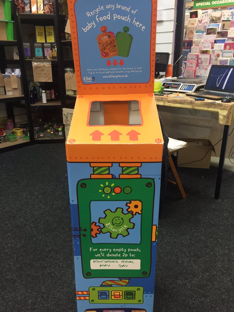 knutsmarket's tweet photo. It’s finally arrived! Our @EllasKitchenUK recycling unit. Come &amp; bring your pouches to the market. You will find it between @LouLouBellaBou1 &amp; @PFWzerowaste Once we have enough they will be sent off for recycling with some money raised for @RoyalMayDay #knutsford  @KnuttyMums https://t.co/pceevydxmo