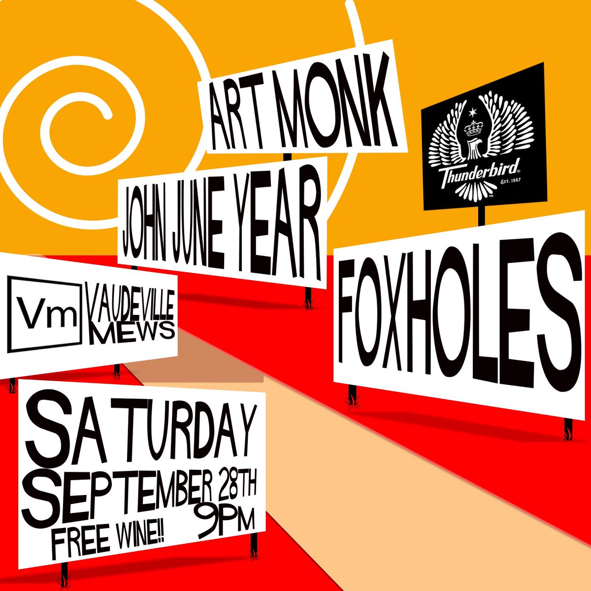 9/28 <a href="/VaudevilleMews/">Vaudeville Mews</a> with <a href="/JohnJuneYear/">John June Year</a> &amp; Art Monk 🤘