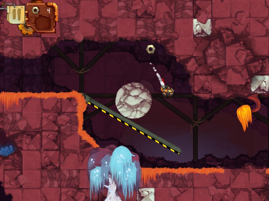 Excalisoft's tweet image. We tried working out an interesting twist on the boulder for level 2-10. In this level the Player is tasked with pushing a single boulder through the entire level. You can see the respective routes the player and boulder take in the images below (green = boulder, blue = player)