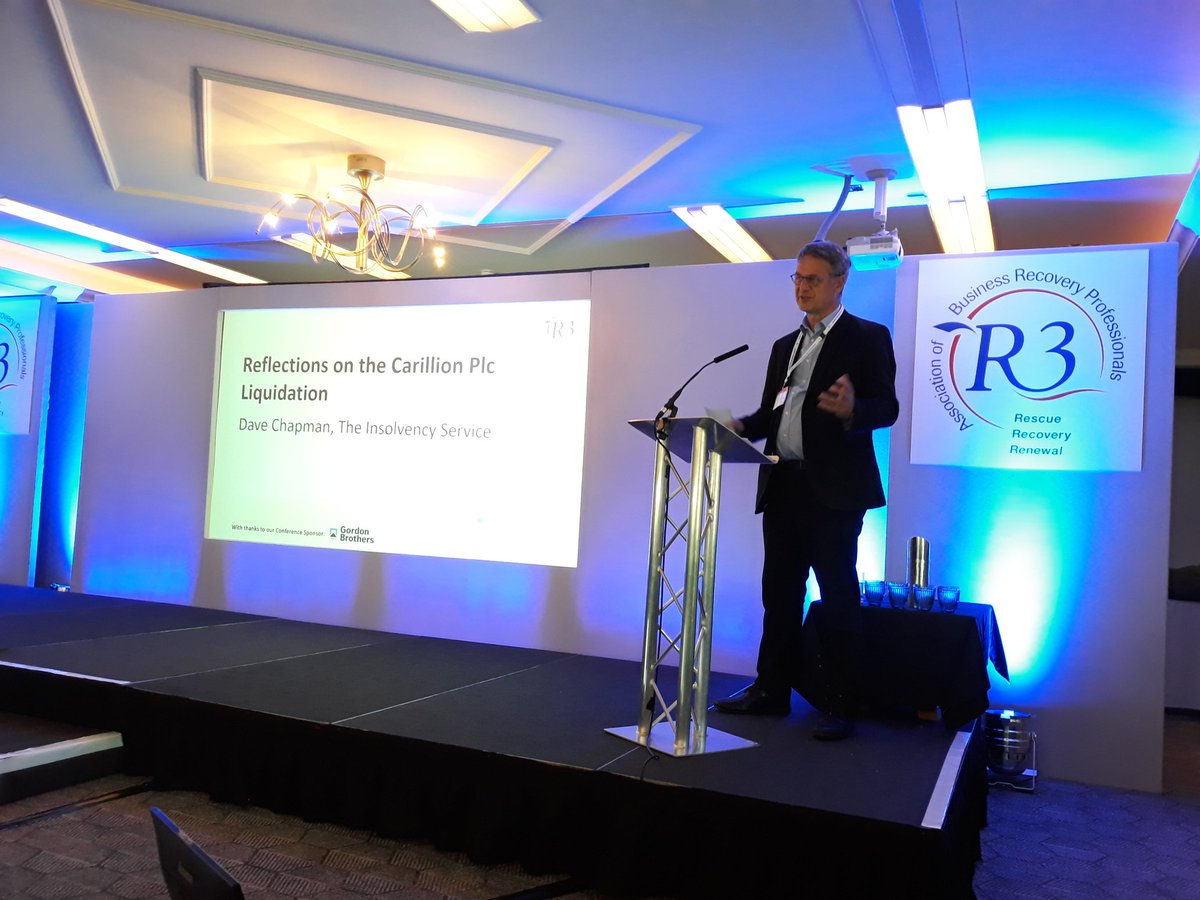 Dave Chapman of <a href="/insolvencygovuk/">Insolvency Service</a> up next, talking about the very high profile example of the #Carillion liquidation. What happened next? #R3NorthernConf