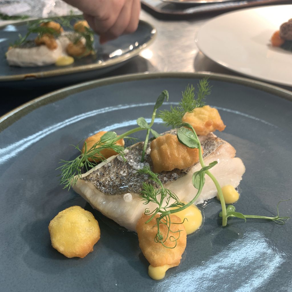 Stunning Hake from @kingfishermidlands salsify, sweet corn &amp; lemongrass valoute being served <a href="/DineatOrigins/">Origins Restaurant</a> at @ShrewsColGroup #futurechefs #seafood