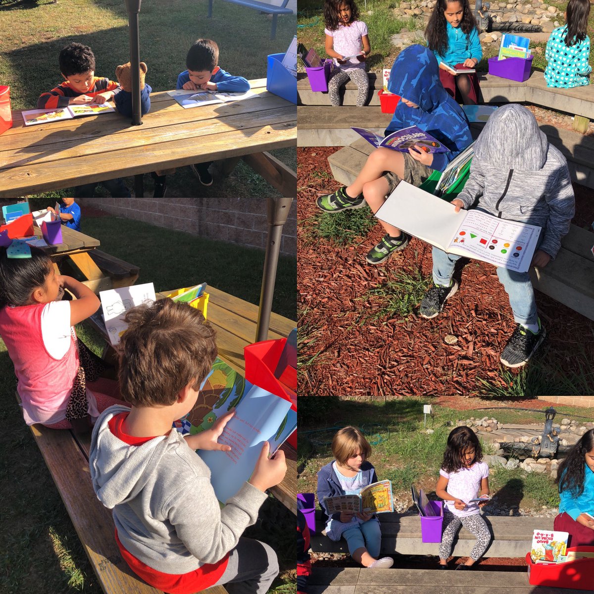 Celebrating our amazing reading habits outside! #itsallaboutthechildren ⁦<a href="/ForestGroveES/">Forest Grove ES</a>⁩
