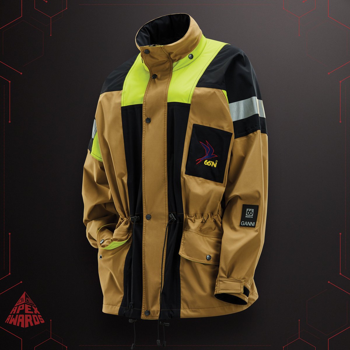 Polartec's tweet image. A 2019 APEX Award goes to @66north x @ganni_official for their collab Kria NeoShell! Merging Icelandic tech with Danish style referencing 66North’s 90s jacket w Polartec NeoShell
#GANNI #66north  #premierevisionparis #polartec #madewithpolartec #scienceoffabric #polartecapex