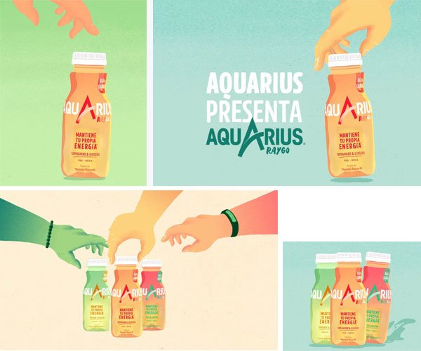 srmargarito's tweet photo. Aquí una muestra de la campaña en la que hemos estado trabajando estos meses, se trata una nueva bebida de #Aquarius para #McCann, en colaboración con Craft y MRM con Jorge Artola en la ilustración y Margarito Estudio en la realización de las tres piezas. https://t.co/yleC9vPgV3 https://t.co/K4og3X4Yu3