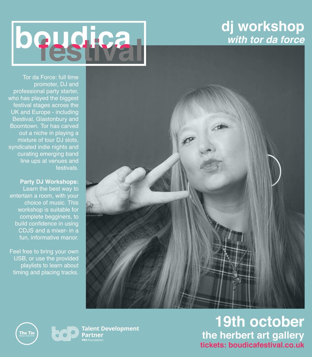 BoudicaFestival's tweet image. We&apos;ve just announced our FREE workshops to 
@BoudicaFestival ticket holders. Incl. @algorave live coding workshop, @omniicollective live sound engineering &amp;amp; DJ workshop w/v DJ Tor da Force! 

Find out more &amp;amp; book: bit.ly/boudicaworksho…

#womxninmusic #musiccoding