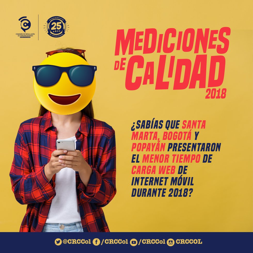 CRCCol's tweet photo. #FelizViernes. Estas son las ciudades en Colombia con menor tiempo de carga web de Internet móvil ⬇⬇⬇. Todos los datos 📊 en el reporte #CalidadTIC, para que tomes decisiones más informadas en el momento de contratar tus servicios https://t.co/X0ENTR6XFU https://t.co/pysg8Pbvee