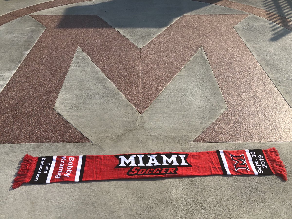MiamiRedHawks's tweet photo. The first 150 Miami students (must show ID) through the gate at ⁦@MiamiOH_Soccer⁩ today get a FREE commemorative scarf! Ceremony starts at 3:30 so arrive early!

#RiseUpRedHawks https://t.co/dcqtGoNTee