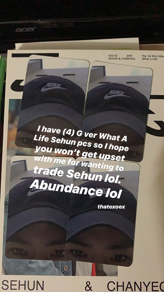 thatexoex's tweet photo. [WTT] PH priority but can go WW 
😔🤙🏼

Have: [1st pic] Sehun G Version pc
Want: [2nd pic] Chanyeol G Version pc, any of the 2 

What A Life #EXOSC #WTT #WTTPH 

Pls help RT and help save a...me 🤪🤙🏼
@exotradingph https://t.co/XVTn1kXO5h