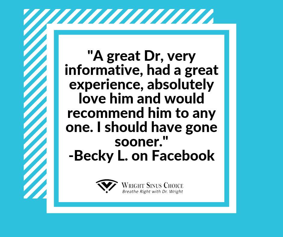 DrWrightSinus's tweet photo. We're glad that we could help, Becky! If we have helped to treat your sinus symptoms recently, leave us a review and let us know how we did.
                                       
#nasalcryotherapy #clarifix #rhinitis #makethewrightchoice #breatheright #drturnerwright #sinuspain https://t.co/sCgsAqqKkW