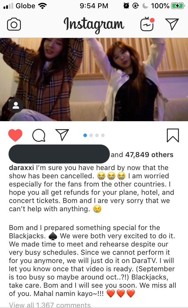 sketchyjazzy's tweet photo. The fact that Dara and Bom prepared something for the BLACKJACKS in supposedly #RAMFinMANILA but the promoter decided to cancel it. Such a disappointment for the fans as well as for the artists. #RAMFSCAM #2NE1 https://t.co/F74lE2MGcq
