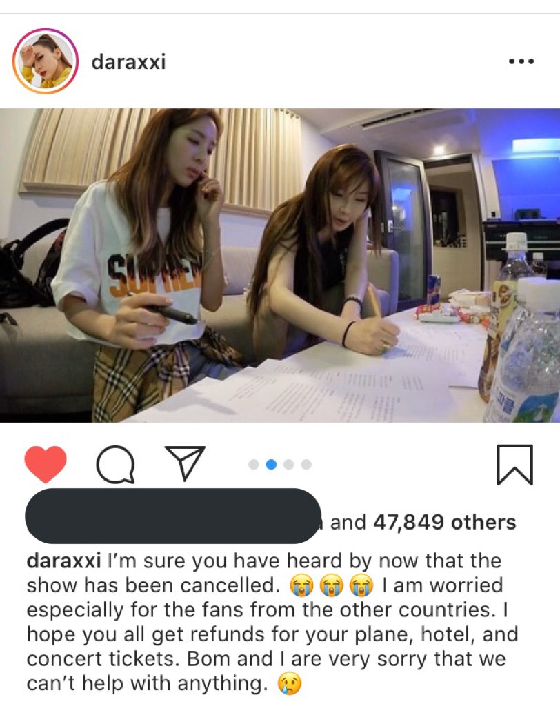 sketchyjazzy's tweet photo. The fact that Dara and Bom prepared something for the BLACKJACKS in supposedly #RAMFinMANILA but the promoter decided to cancel it. Such a disappointment for the fans as well as for the artists. #RAMFSCAM #2NE1 https://t.co/F74lE2MGcq