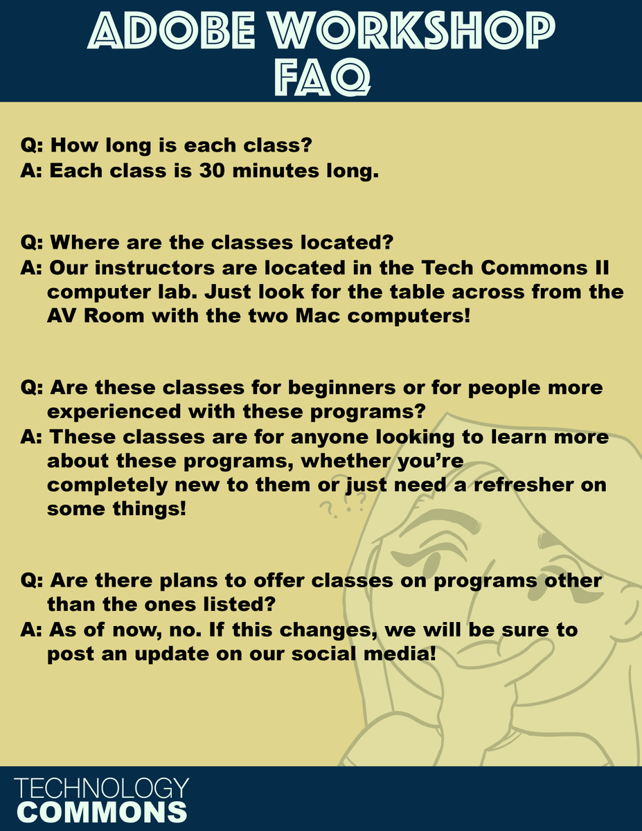 We’ve received some questions regarding our Adobe Workshop classes so we wanted to provide a little FAQ to clear things up!

We hope this provides some more insight on our classes. If anyone has a question that has not been answered here, please let us know!