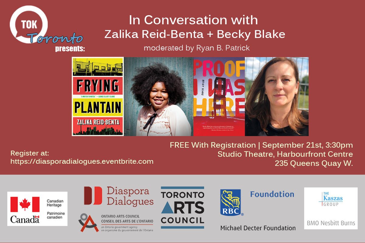 See you Saturday during #TOKToronto (@ddialogues & @torontoWOTS)! I'm talking books with authors @Literati167 and @beckyblake_! They’ll be chatting about writing their respective debut novels, Frying Plantain and Proof I Was Here. It's free: eventbrite.com/e/in-conversat…