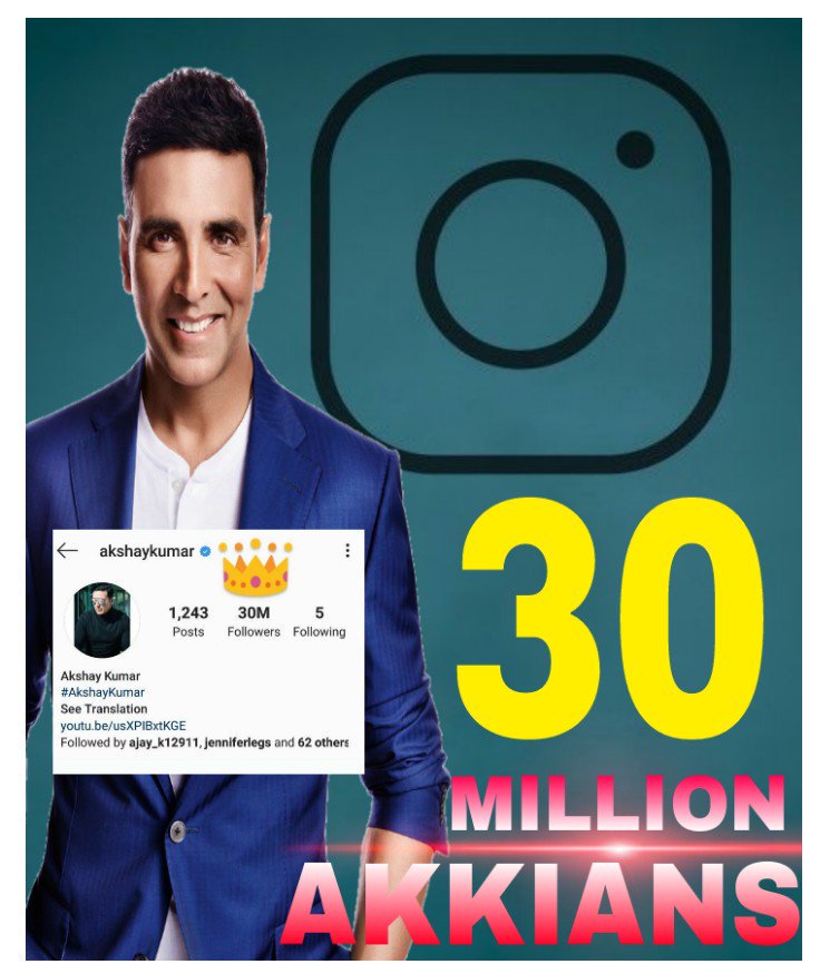 SouvikX2001's tweet photo. 30 Million family on Instagram β€οΈ
#Akshaykumar30M #akshaykumar
#Housefull4 #teamakshaykumar
#missionmangal #sooryavanshi #prithiviraj #goodnewwz #bacchanpandey https://t.co/VXswqlzLBE https://t.co/TZV8oyWBZN