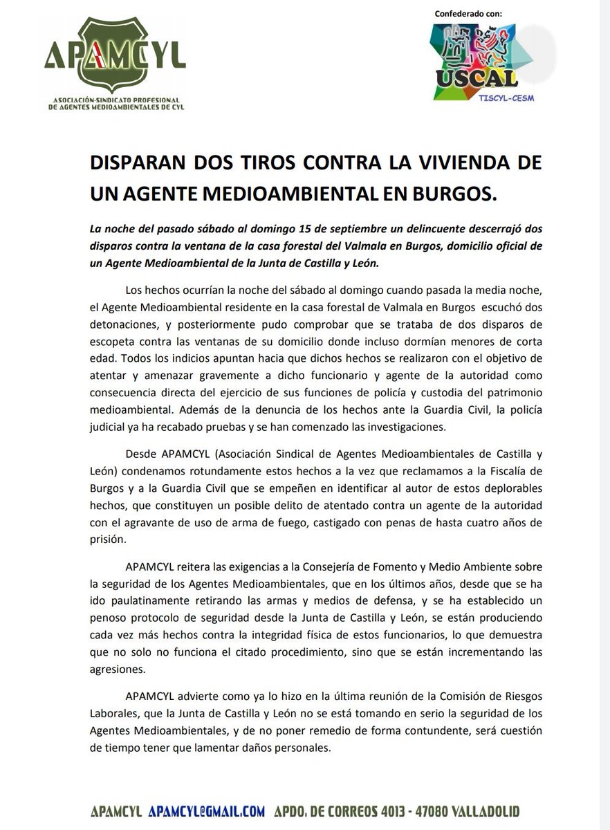 apamcyl's tweet photo. Disparan dos tiros de escopeta contra la ventana del domicilio de un #AAMM en #Burgos
@apamcyl y @AEAFMA solicitan públicamente rotundidad a  #CCFFSS para detener al autor de estos hechos y pide a la @jcyl que se tome en serio la #Seguridad antes de que haya que lamentar víctimas https://t.co/TgFK7tc43f