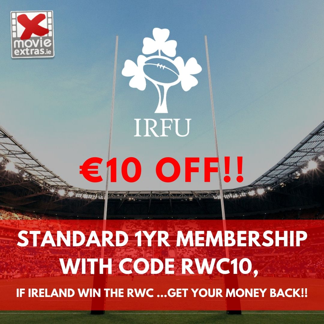MovieExtras_ie's tweet photo. Sign up to https://t.co/HSAGZavn8n today and use code RWC10 to get €10.00 off your membership! IF Ireland win the RWC , we will give you your money back, meaning you get a free year's membership! Sign up over on: https://t.co/invmQ7aHA8 . Retweet to share the word! https://t.co/ujITQ1EZG7