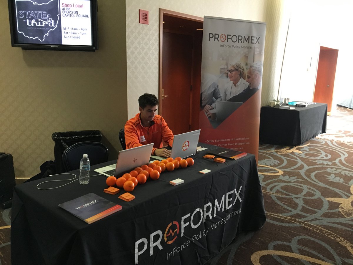 Proformex's tweet photo. #TeamProformex is all set up at #IACON19! Stop by and ask Kyle Holdsworth and Anthony Moeglin about our #InForcePolicyManagement platform and see how much value it can provide to you and your business. $5 Starbucks gift cards available for all visitors while supplies last! https://t.co/m0B0xdWwvv