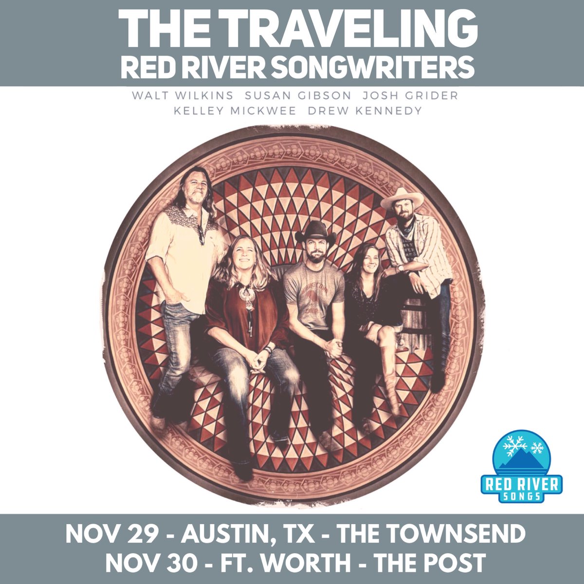 RedRiverSongs's tweet photo. Coming your way! Join your Traveling Red River Songwriters at The Townsend in Austin, TX on 11/29, and The Post in Fort Worth, TX on 11/30! https://t.co/CoTRN8XPLj