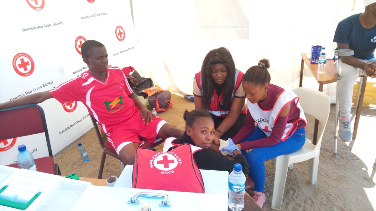 NamibiaRedCross's tweet photo. @NamibiaRedCross  First Aid team is live at the University of Namibia (UNAM) Main campus for the  Namibian Deaf Sports Federation (NDSF) event in Windhoek, Khomas region. The team is responding to any emergency or injuries at the event. #FirstAidSaves #ProtectingHumanDignity https://t.co/GkMJhBiGf7