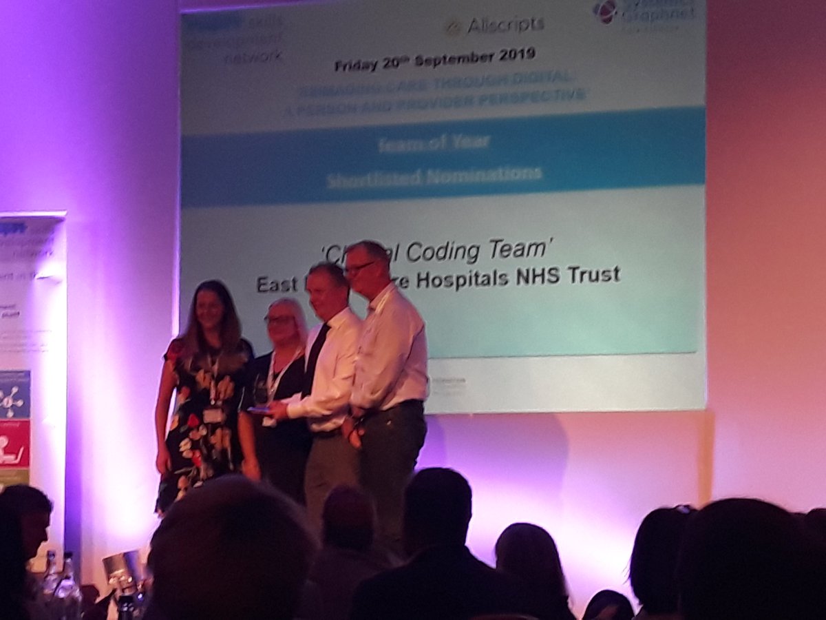 ELHTCNIO's tweet image. A very well done to  ELHT Clinical Coding Team who won the Informatics Skills Development Network Team of the Year award . An excellent achievement by an excellent team.