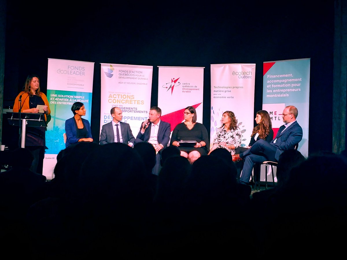 Lancement du @FEcoleader à la <a href="/SATmontreal/">Société des arts technologiques</a>. M. Gagnon du CQDD souligne que l'adopt° de pratiques écoresp. &amp; de technologies propres permet d'améliorer sa rentabilité, de répondre à l'attente des donneurs d'ordres en matière de #RSE &amp; de fidéliser sa clientèle et ses employés