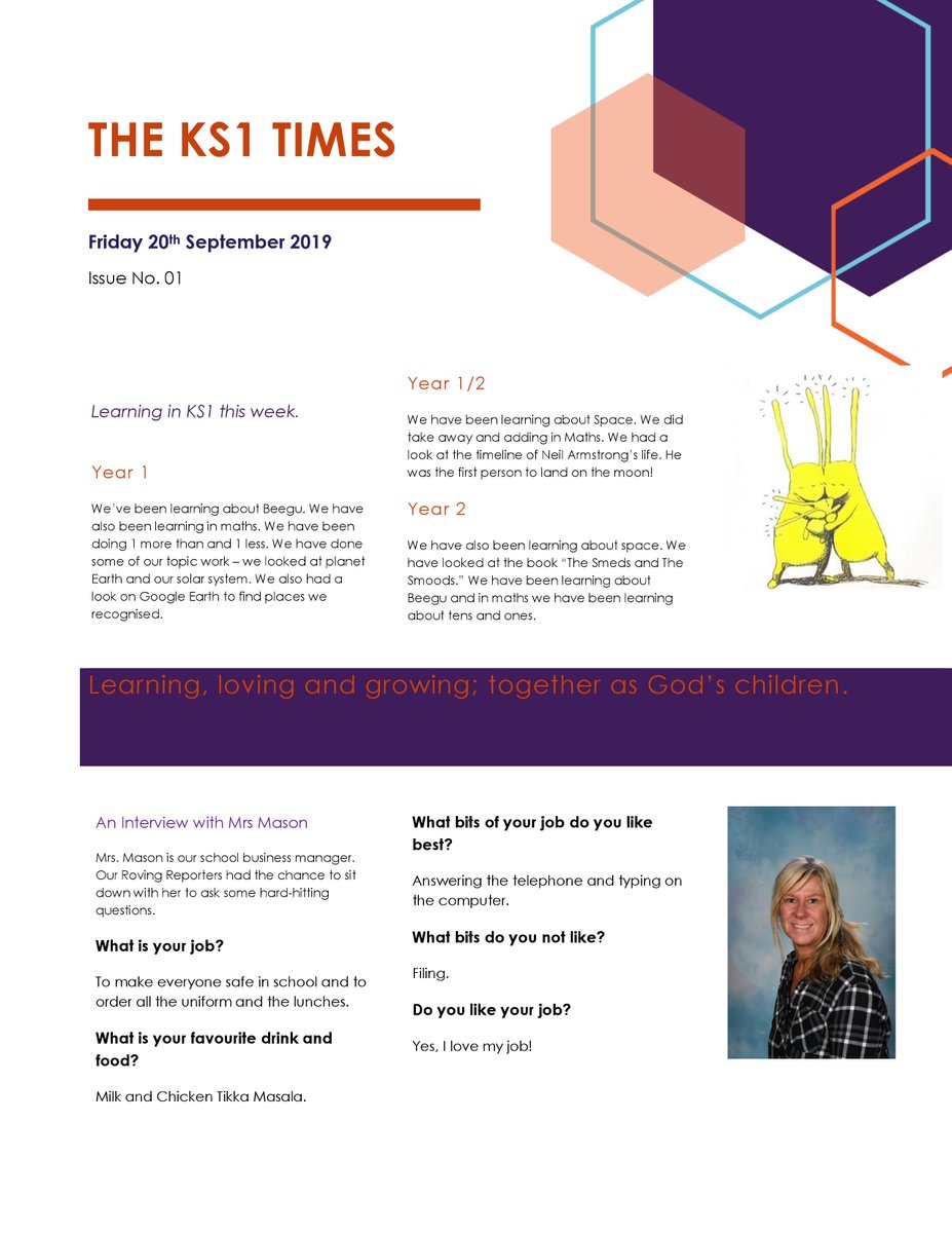 StStephens_Bury's tweet photo. Our KS1 Roving Reporters have created the very first edition of The KS1 Times during #enrichment including an exclusive interview with Mrs Mason! #learningtogether #rovingreporters https://t.co/FRicOgFhQp