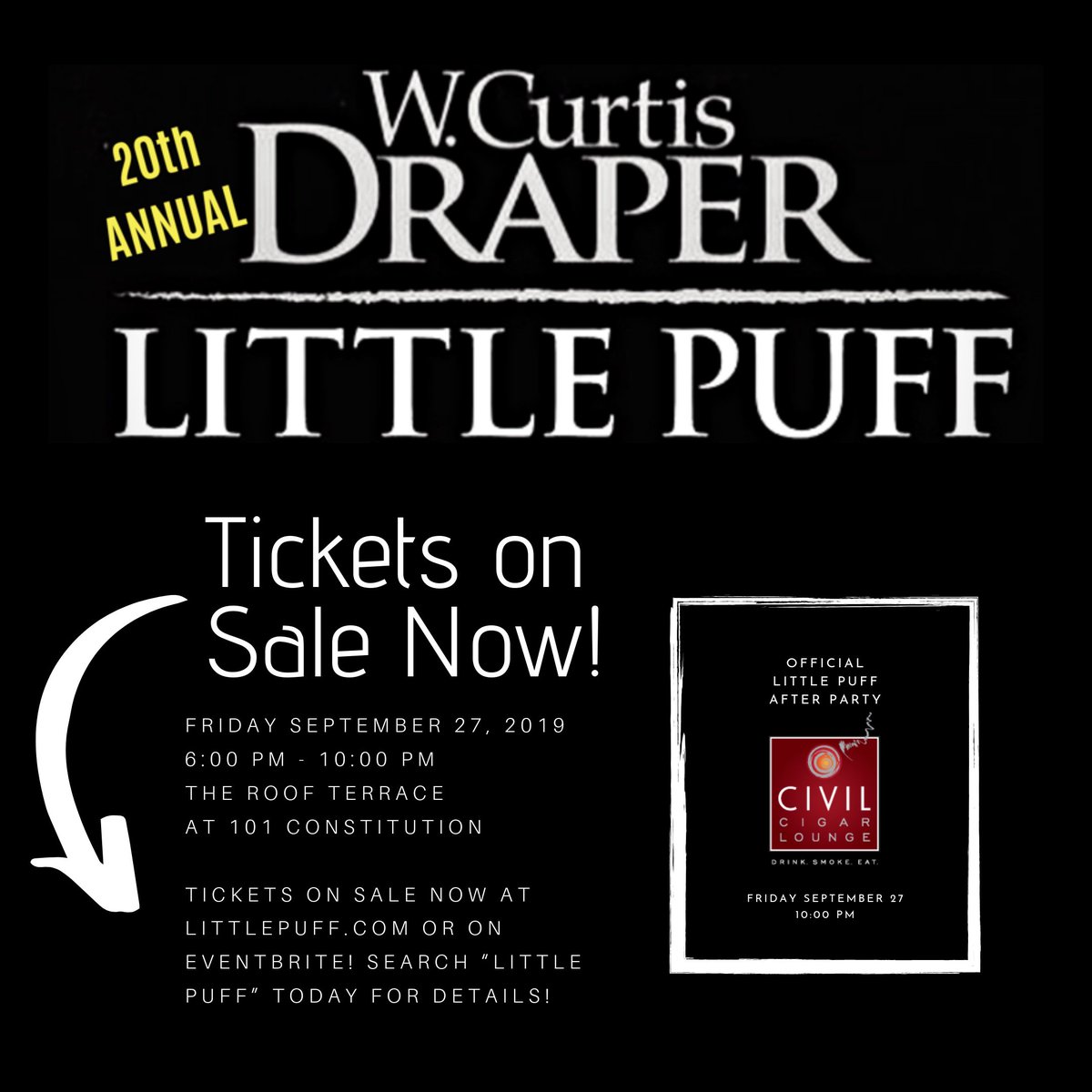 One (1) Little Puff VIP &amp; 30 General Admission Tickets Remain! Sales END Soon! Visit LittlePuff.com ASAP! #dc #charity #cigars #drink #smoke #eat
