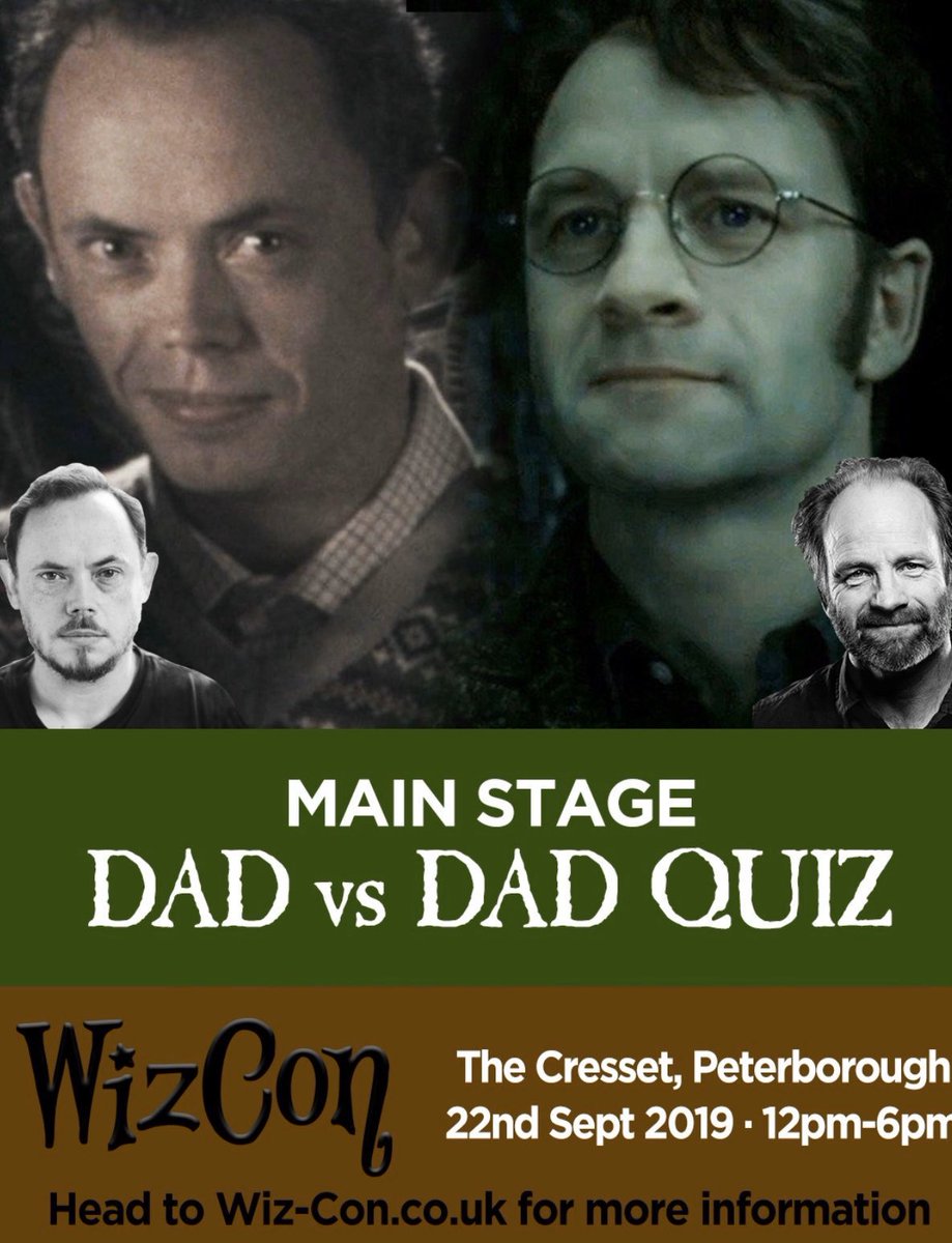 wizconuk's tweet photo. Who knows more about their on-screen son? We will find out on Sunday when @MrJamesPayton (Frank Longbottom) and #AdrianRawlins (James Potter) take part in the Dad vs Dad Quiz on @TheCresset main stage! Get your tickets from https://t.co/TdiCIvtbz0 today! @AndromedaTalent https://t.co/x62aaWTQiN