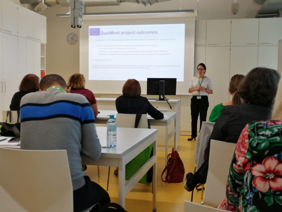 QualMentProject's tweet photo. Outcomes of the project were presented at the 18th EDCNS - The European Doctoral Conference in Nursing Science in Graz, Austria. #pedagogicalatmosphere #orientation #culturaldiversity #roleofthestudent #clinicalpractice #mentoring https://t.co/R2tvID2zgl