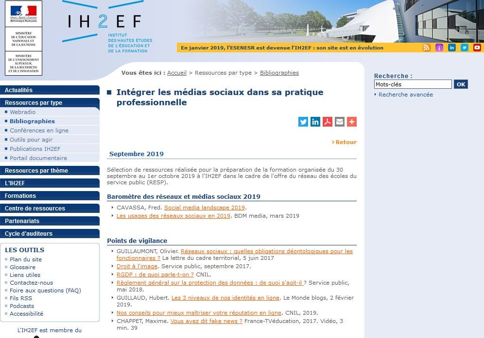 | Ressource ih2ef.education.fr |
Comment intégrer l'usage des médias sociaux à sa pratique professionnelle ? Une compilation de ressources et d'illustrations utiles pour comprendre les médias sociaux, bien les utiliser, maîtriser son e-réputation.
➡ ih2ef.education.fr/fr/ressources-…