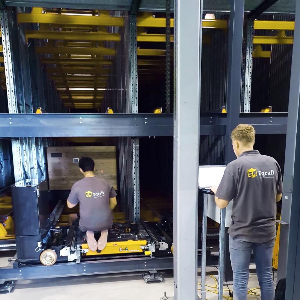 eqraft's tweet photo. Always looing to improve logistics with our clients, now finishing a fully automatic box handling system with radio shuttles & elevators. Capable of handling 300 boxes per hour with continuous tracking & tracing! #nomoreforklifts #embracingthefuture #efficiencyengineers https://t.co/j5a1mvkAIp