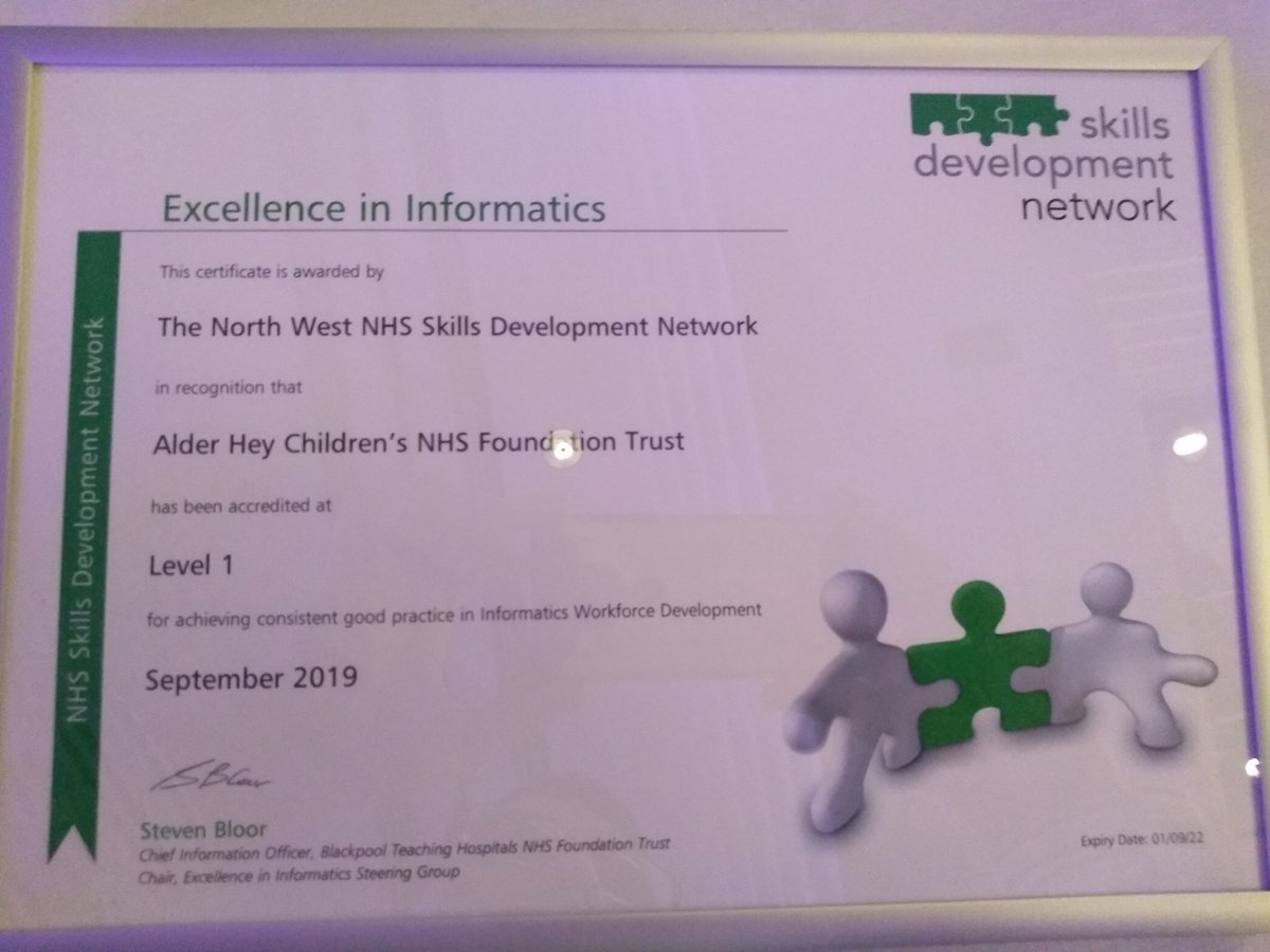 Terry_AT_Tech's tweet photo. Great example of @AlderHey Teamwork across divisions, Achieving ISDN level 1 Excellence in Informatics accreditation. Excellent work guys! @StephNealis @katewarriner @dreilly02 @HussinZoe @JoeLacy14  @digitalderhey @BrownAndy1983 @Alameals  all others involved #NWconnect2019 https://t.co/hgqfD1aMKx