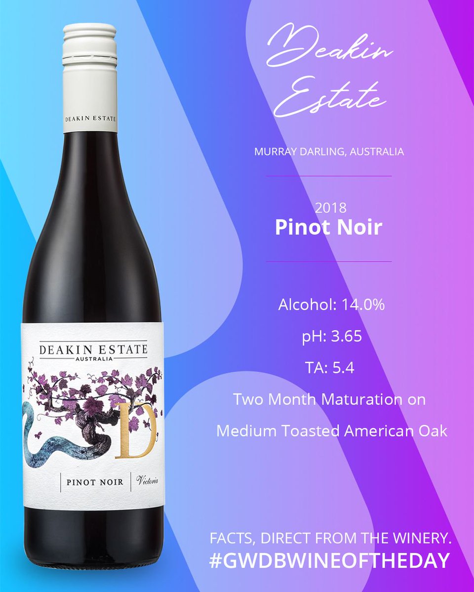 GlobalWineDB's tweet photo. Deakin Estate 2018 Pinot Noir @DeakinEstate #gwdbwineoftheday #winedata #wine https://t.co/0BdV1G7MUa