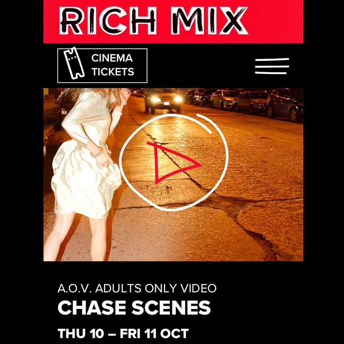 MingyHon's tweet photo. Chase Scenes featured in @RichMixLondon as part of PRESS PL▶️Y this October!! Tickets on sale now! Come play!! #richmixpressplay #chasescenes #🏃‍♀️🎬 https://t.co/mYVSNgBYjq