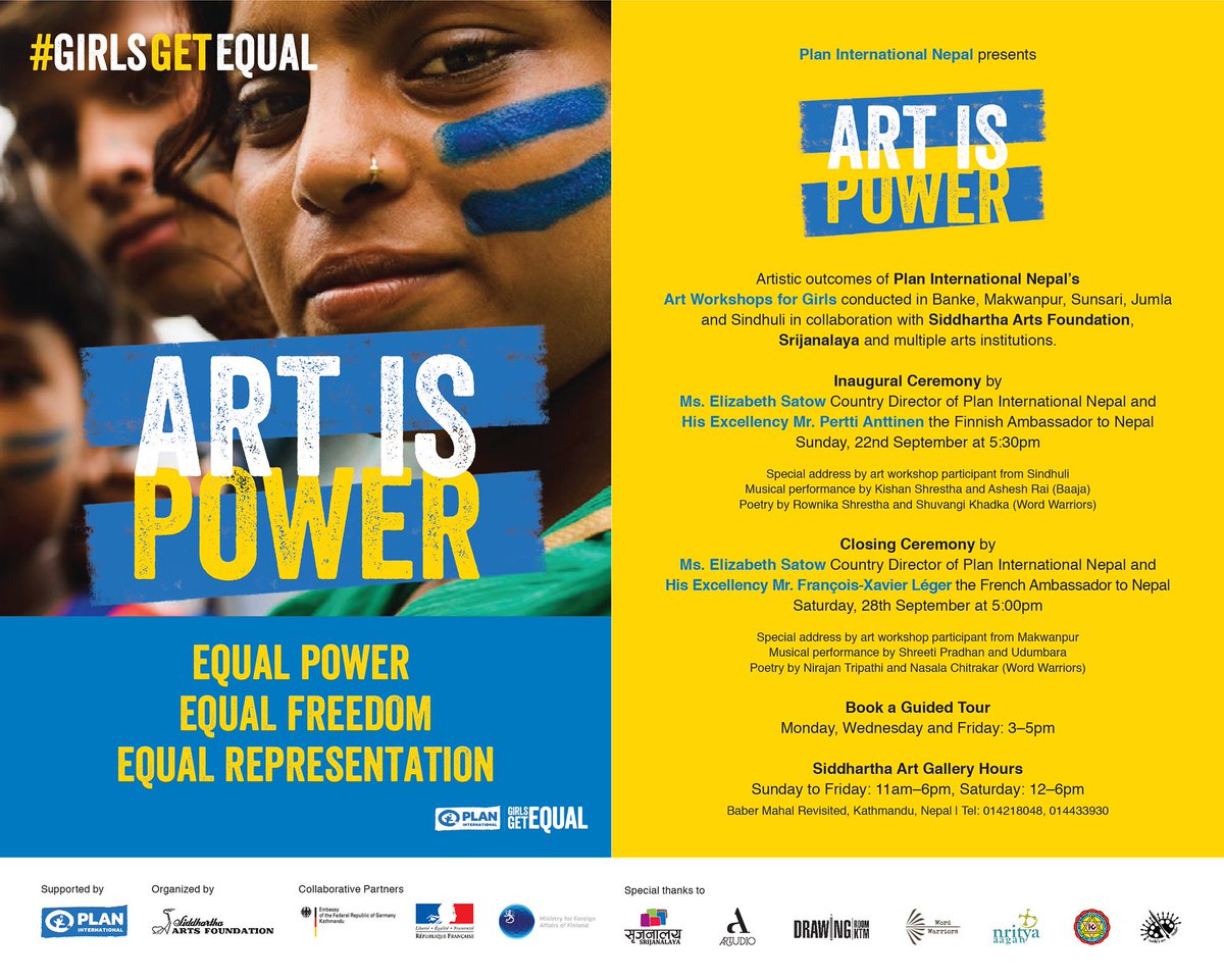 Excited that the  Art is Power exhibition will open this Sunday at the Siddhartha Art Gallery. A part of the #GirlsGetEqual campaign. Girls get equal power, representation amd freedom. Join us!