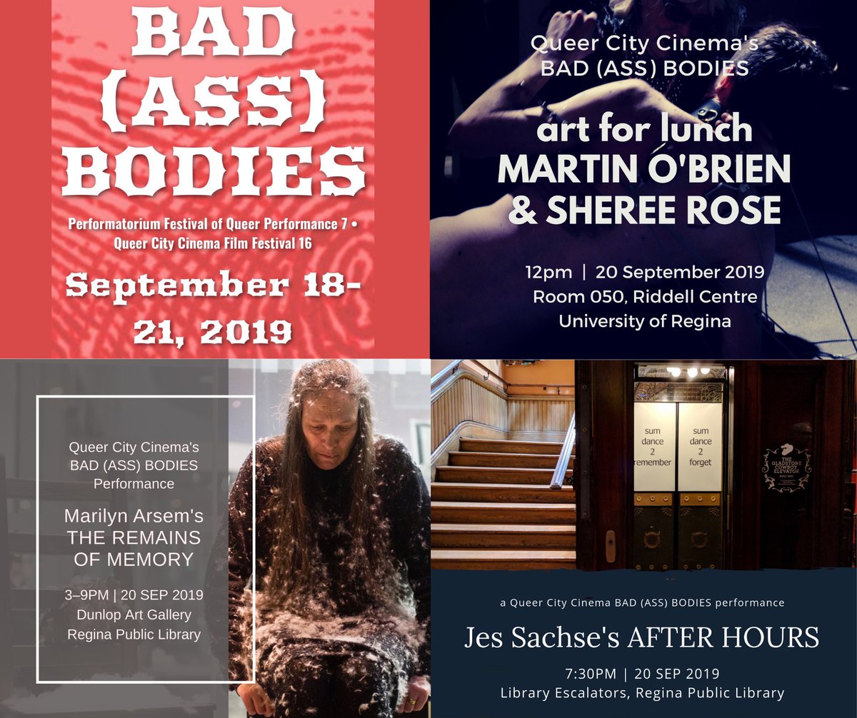 QueerCityCinema's tweet photo. Today is Day 3 of BAD (ASS) BODIES/#QCC19 and we’re showcasing a presentation, 3 performances, a 7-film screening, and an after party. Artists include: #ShereeRose, #MarilynArsem, @kidcrooked, @cdunye, @Daynarama, @umberghauri, and more!⁣ 
https://t.co/KmUyYovzsW #yqr #lgbtq https://t.co/q0PFovPBLc