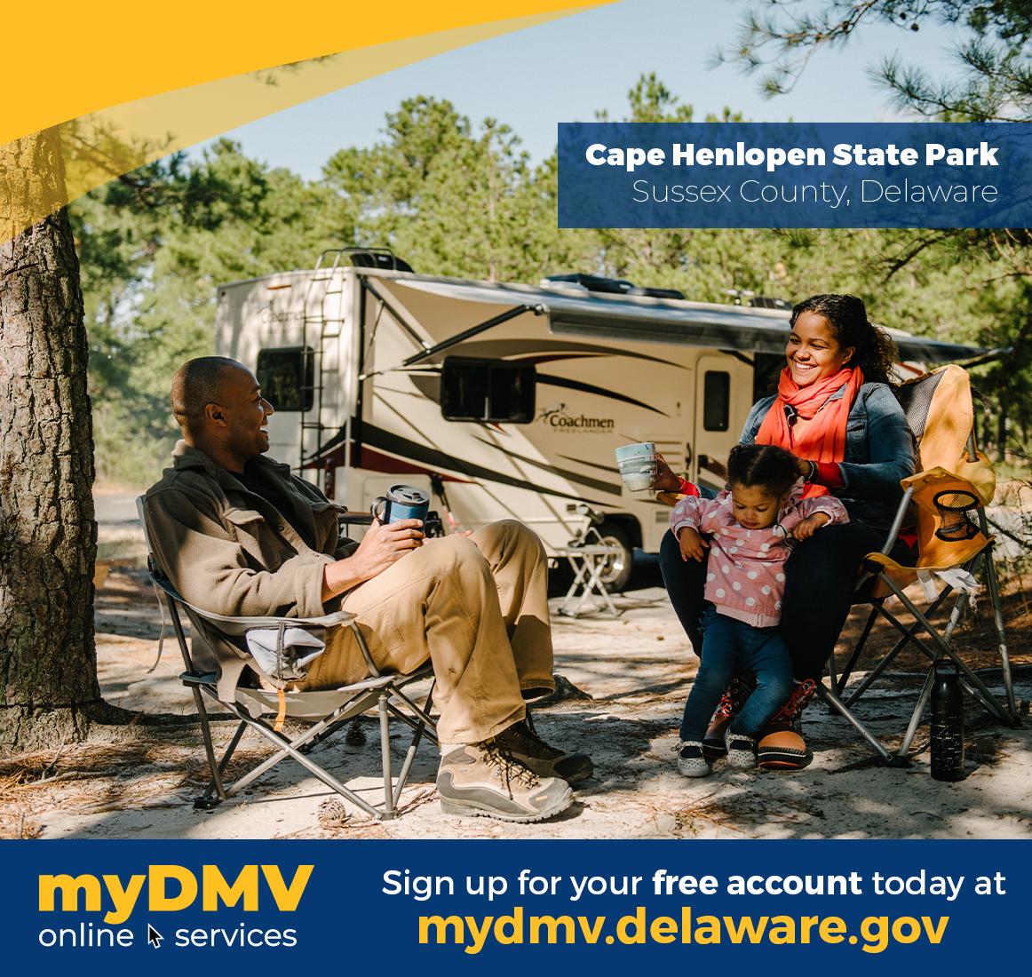 DelawareDMV's tweet photo. Need to register your vehicle but would rather be camping? We got you! Renew online at https://t.co/7ax9WpfXTz and head out to Cape Henlopen State Park! Don't forget the smores ingredients!ย Photo Credit: @DEStateParks #HidDEnGems ย #DEStateParks #mytime #myway #myDMV #NetDE https://t.co/7XoBPvC1jD
