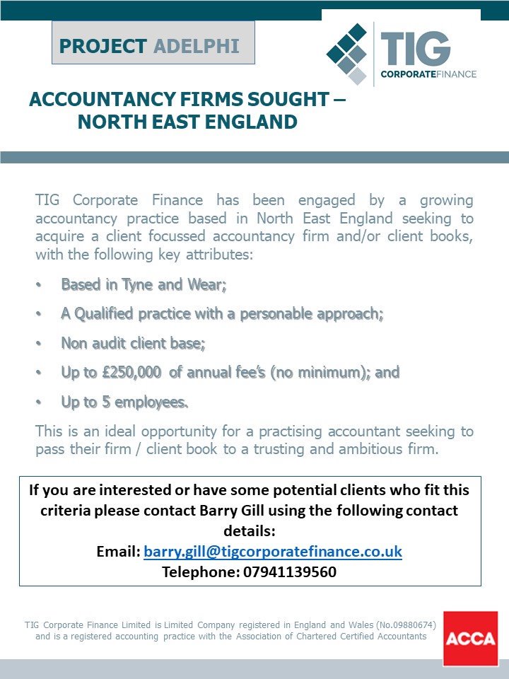 Project Adelphi - get in touch if anyone has or knows of any #accountancy firms that may fit the criteria. 
#accountants #businessforsale #mergersandacquisitions #acca #icaew #corporatefinance