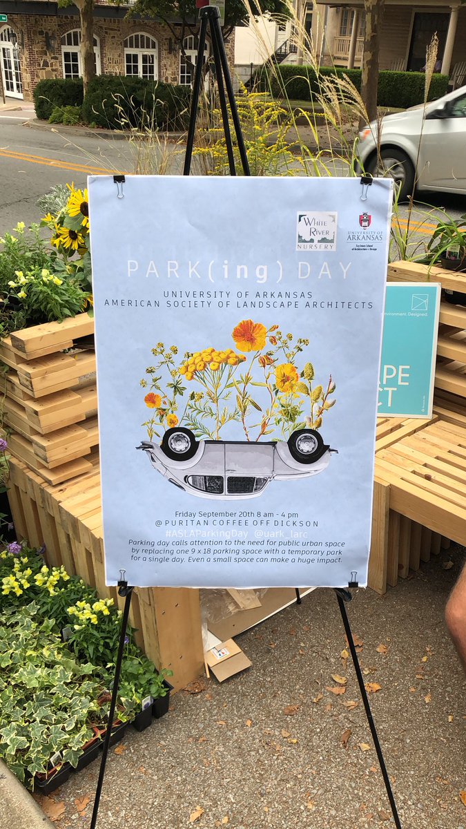 Happy #ASLAParkingDay! The #UARK ASLA student chapter transformed a parking spot outside Puritan Coffee into a temporary parklet that’s up until 4 p.m. today. Stop by and say hi!