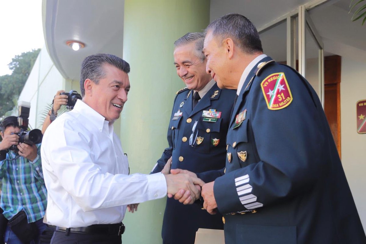 Con la planeación, prevención, cooperación de las autoridades estatales y en coordinación con el General de División D.EM. Juan Antonio Bernal Reyes, Comandante de la VII Región Militar, General Roberto García Brenis, Comandante de la 36 zona Militar. 1/3